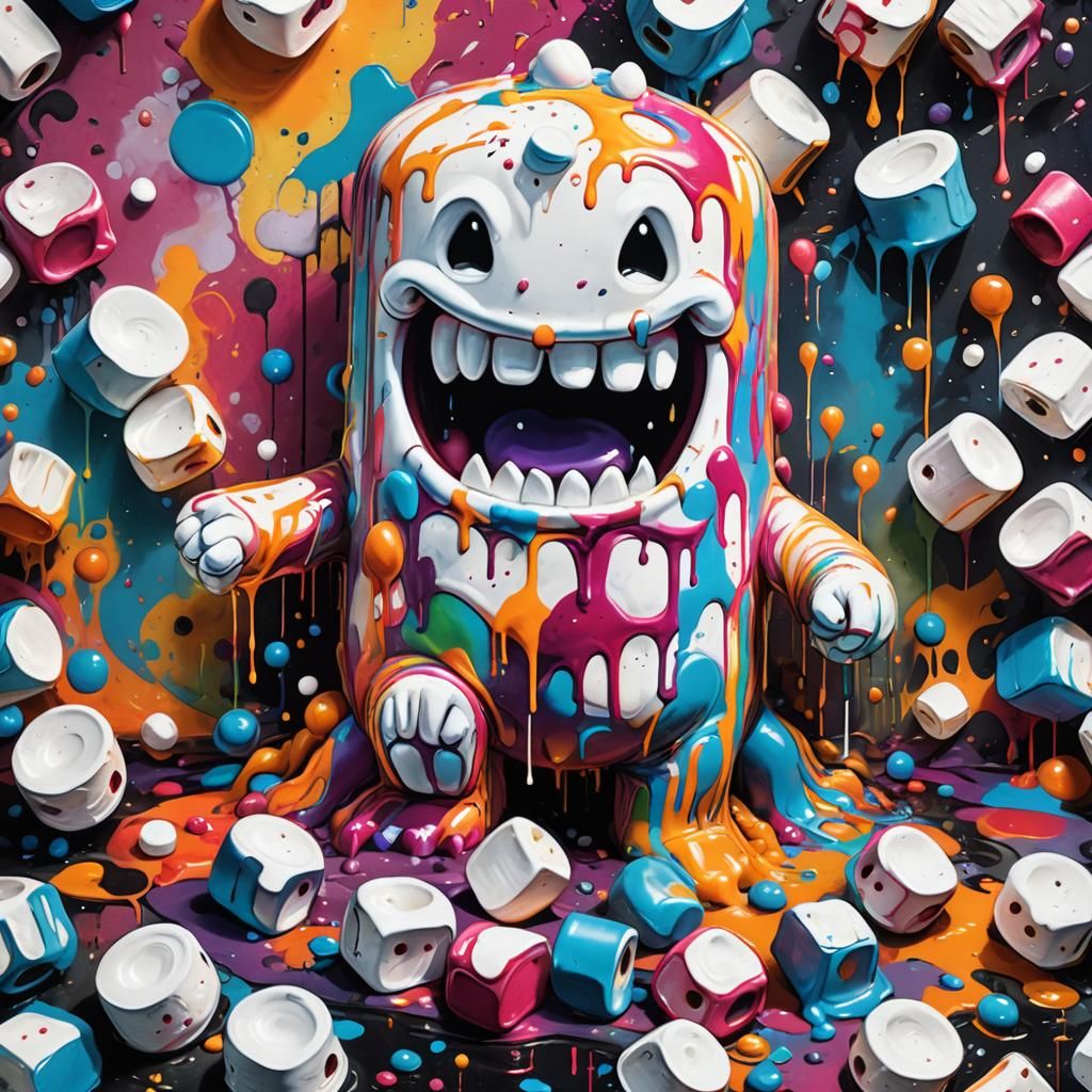 Marshmallow Monster in Graffiti Splash Art Style