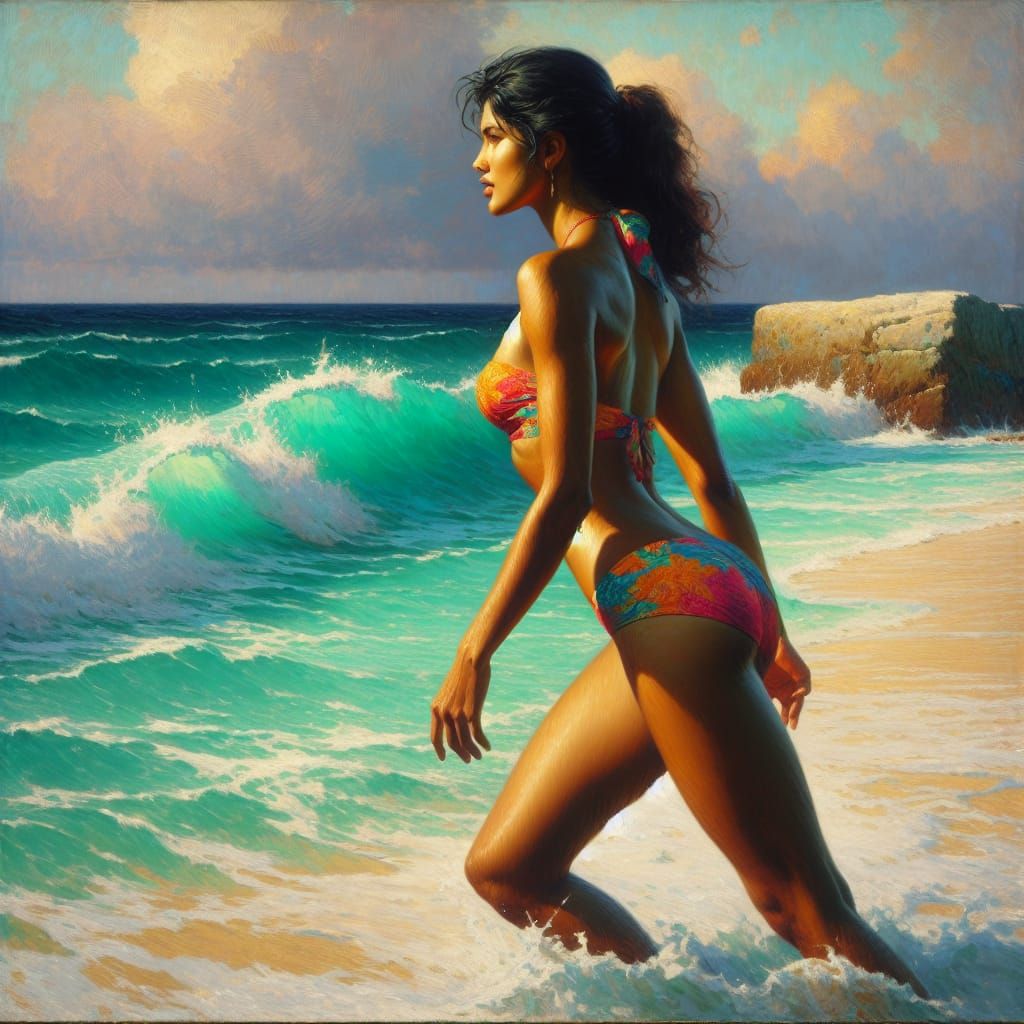 South Asian Woman on Beach in Romantic Style