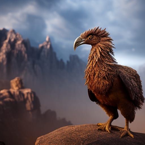 Hyperrealistic Prehistoric Chicken Portrait in 8k