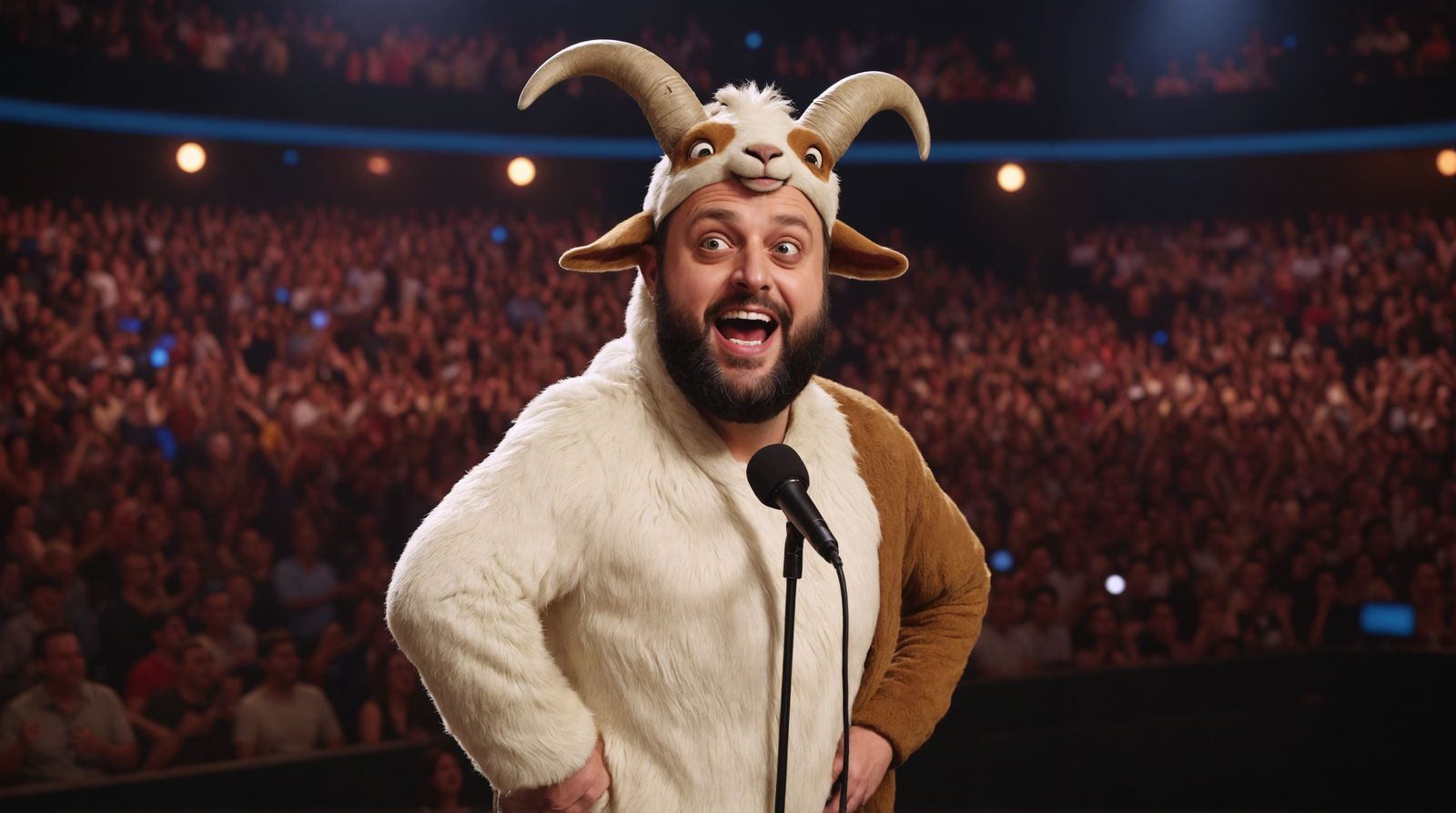 Comedian Nate Bargatze as a Goat on Stage