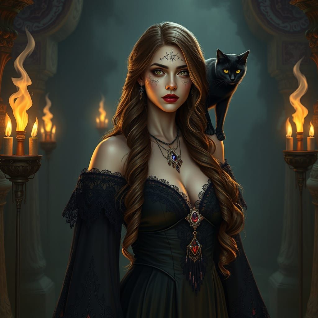 Vampire Sorceress in Mystical Crypt, Dark Fantasy Art