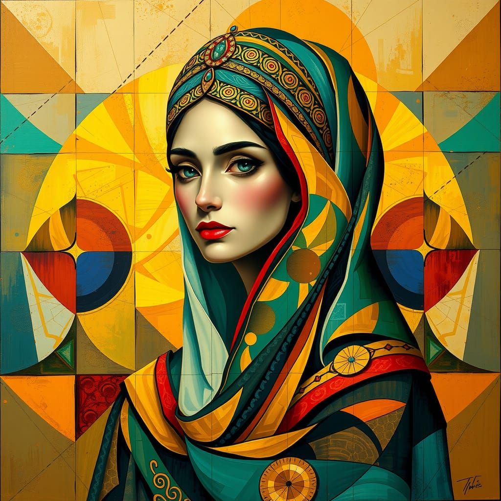 Cubist Persian Princess Portrait in Picasso Style