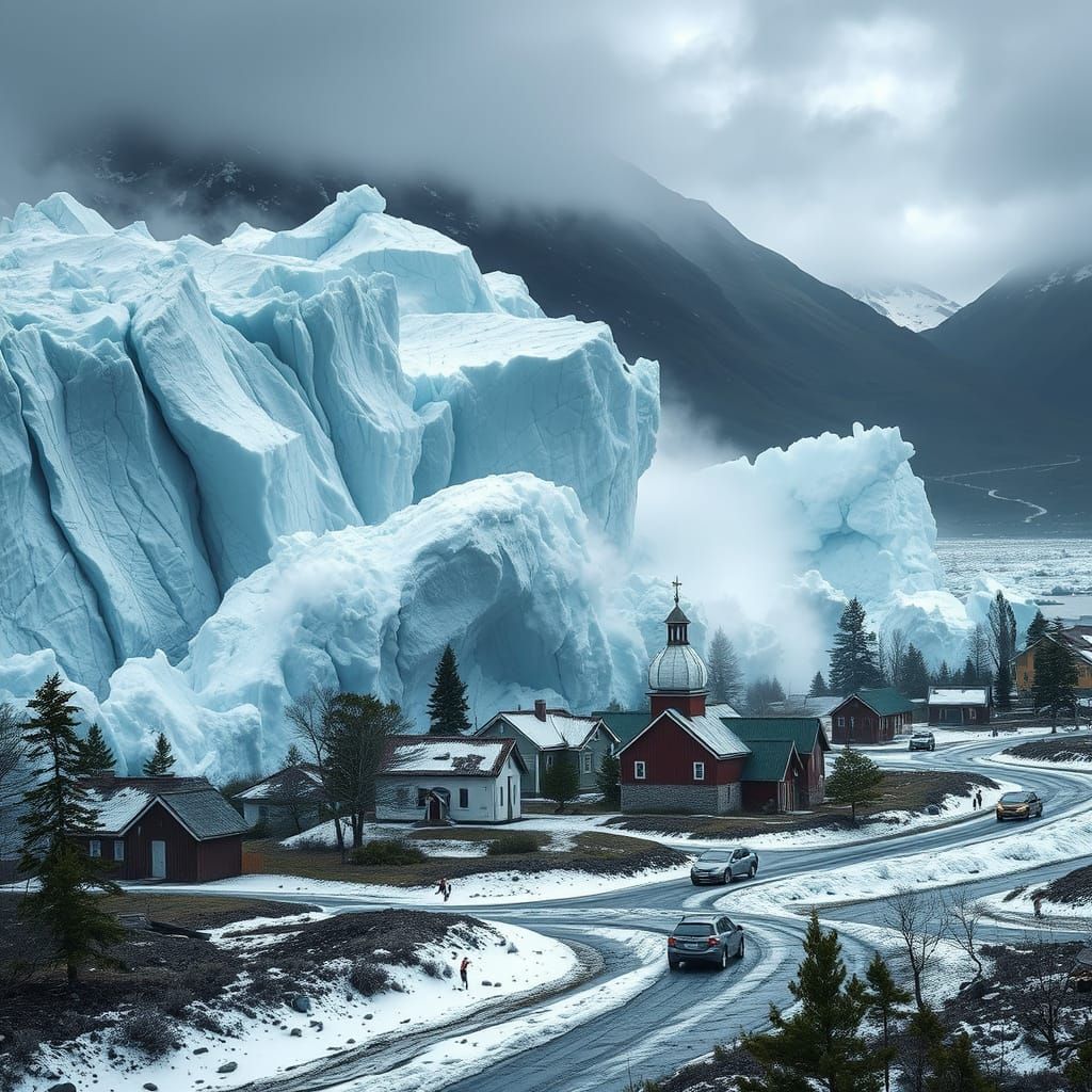 Alaskan Glacier Calving Creates Tidal Wave