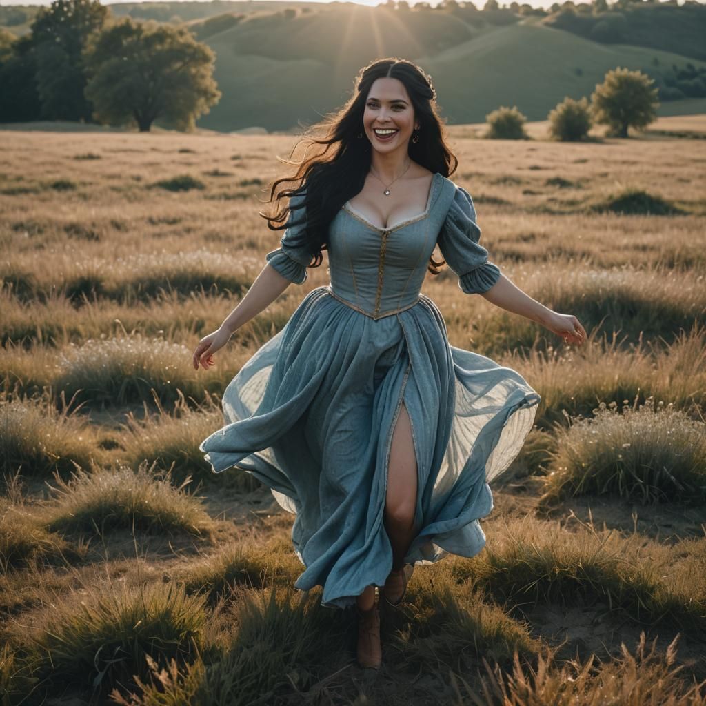 Black Haired Medieval Princess in Blue Dress