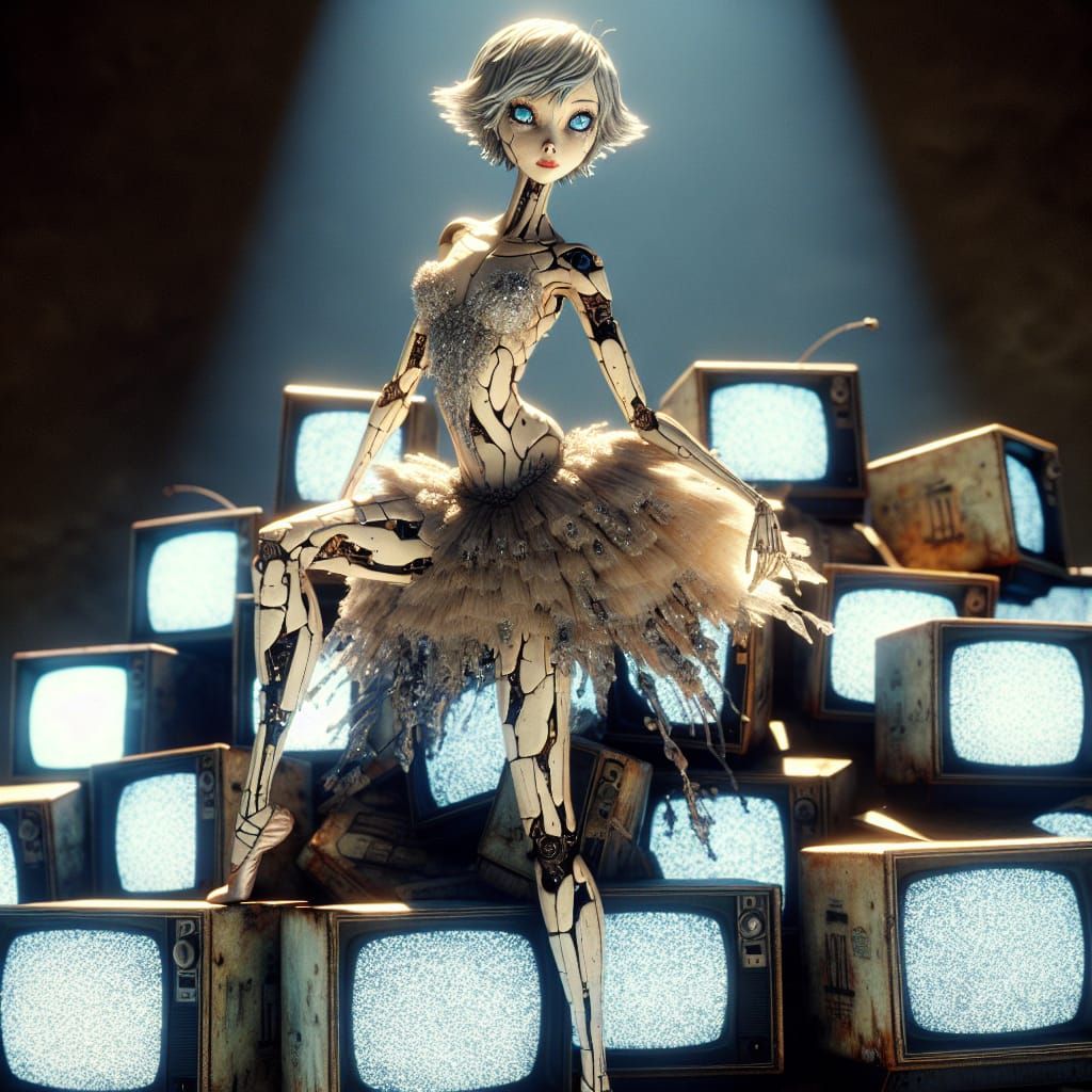 Animated Princess on Television Pile, Early 20th-Century Sty...