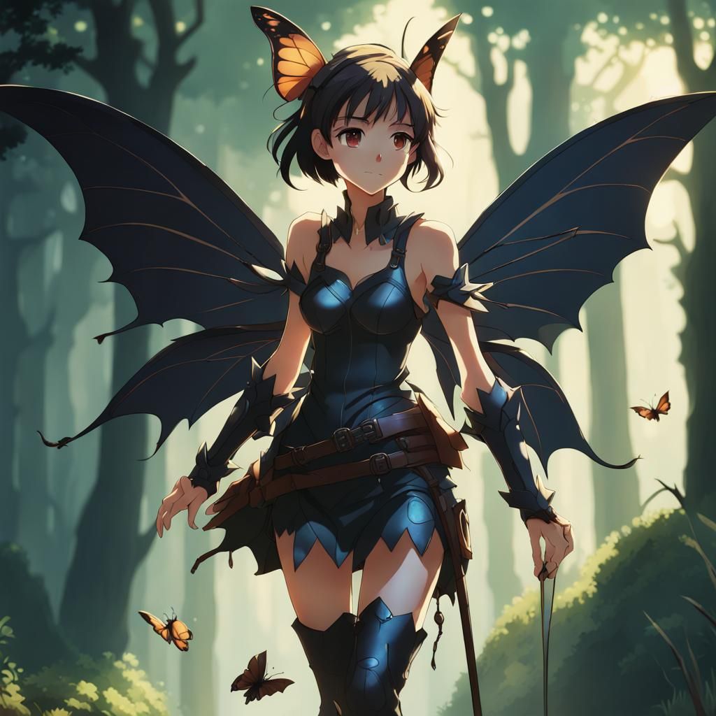 Fairy Bard with Bat Wings in Anime Style