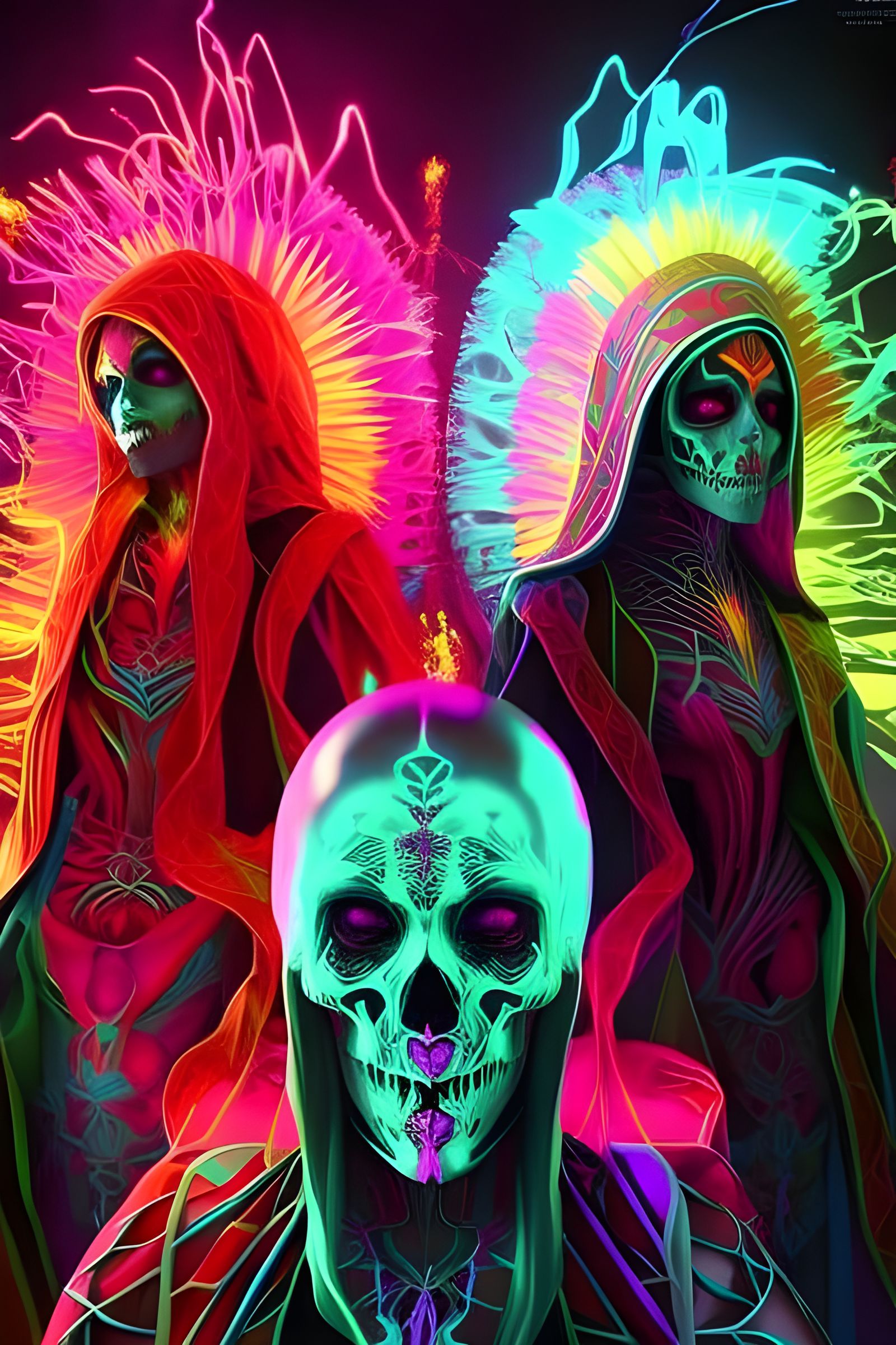 Day of the Dead Skeletons in Neon Celebration