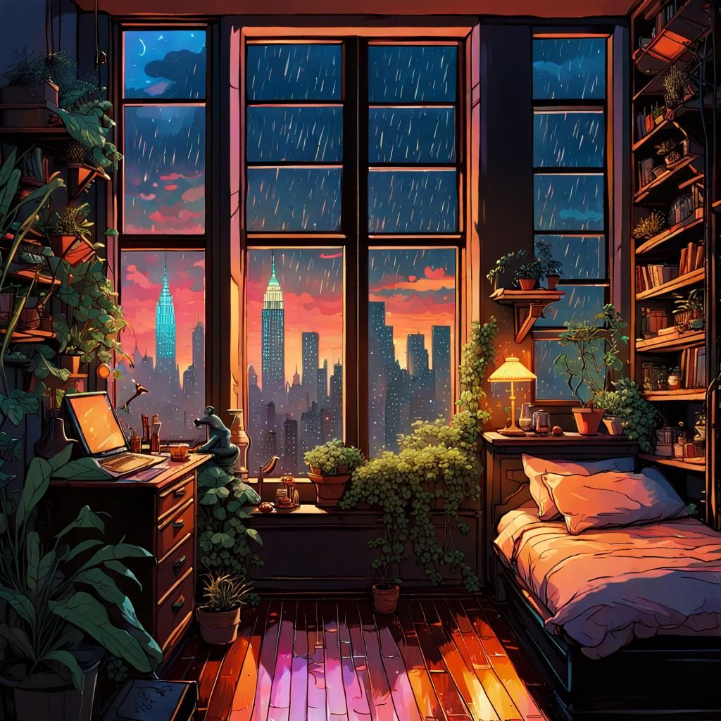 Magical Fairy Room at Night as Oil Painting