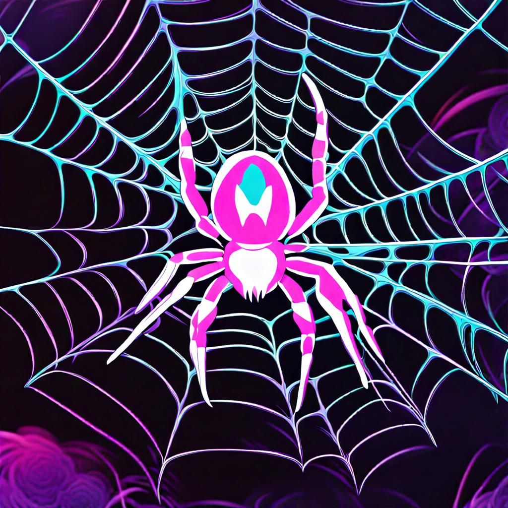 Demonic Spider in Neon Abstract Web