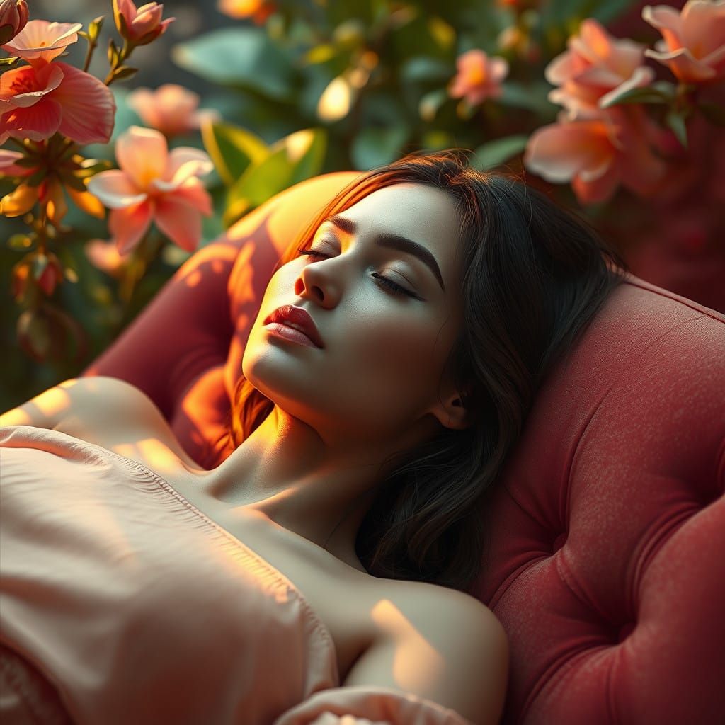 Serene Woman in Vibrant Garden Oasis