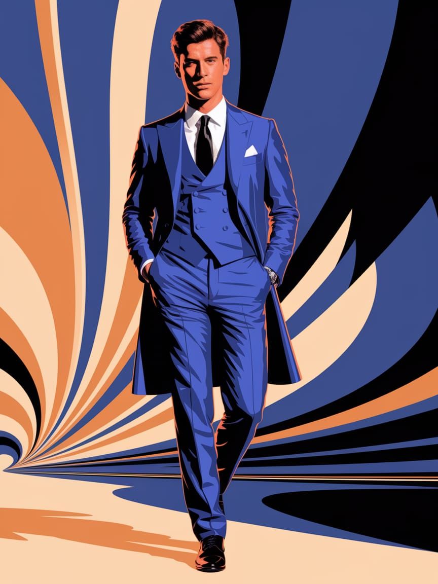 Elegant Man in Blue Dress: Vibrant Vector Art