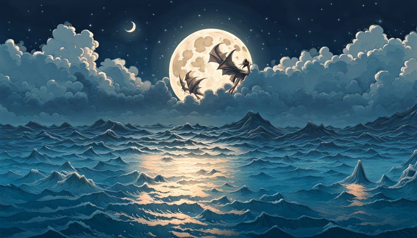 Luminous Oceanic Emotions under the Lunar Glow