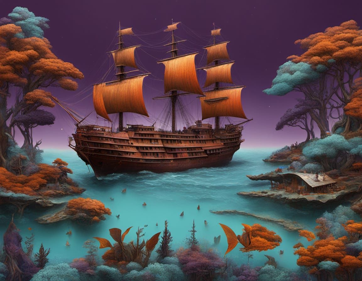 Abstract Surrealism Painting of Burnt Cutty Sark Ship