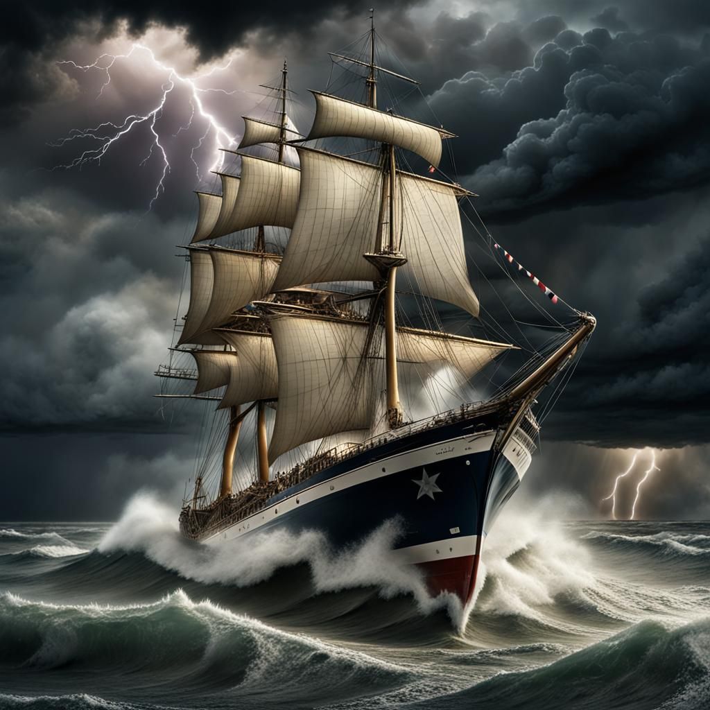 Yankee Clipper Races Across Stormy Seas