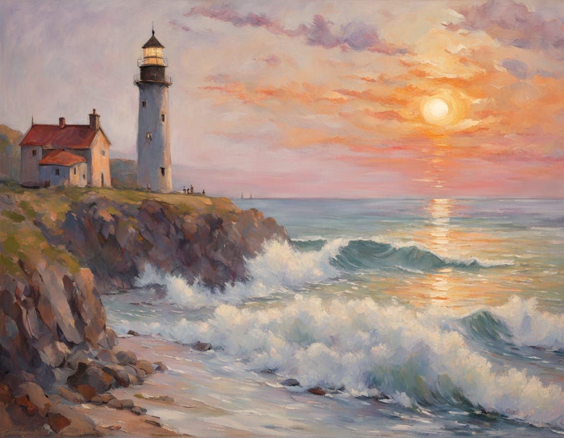 Impressionist Seascape Triptych in Style of Claude Monet