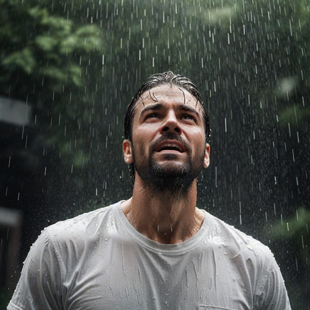 Man Drenched in Rainwater
