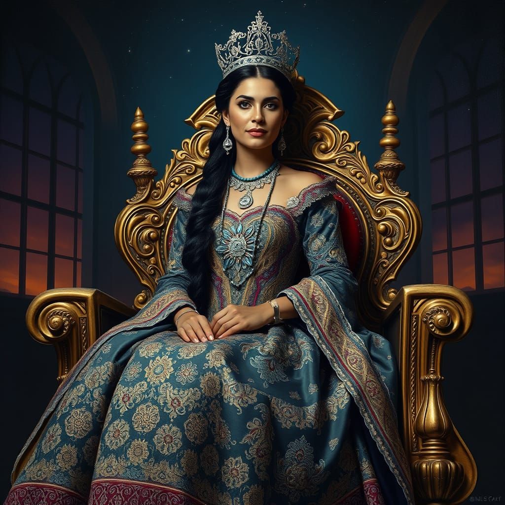 Mexican Queen in Lavish Gilded Throne