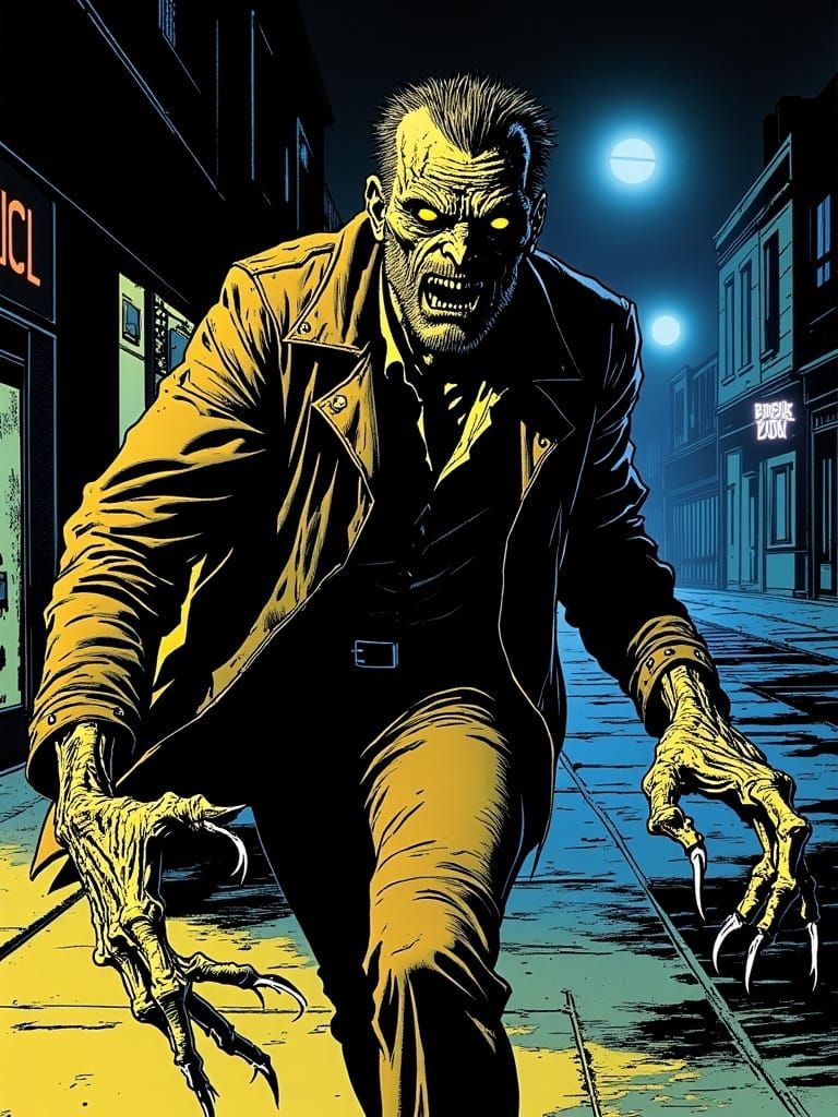 Grotesque Zombie Gang Member in Comic Book Art