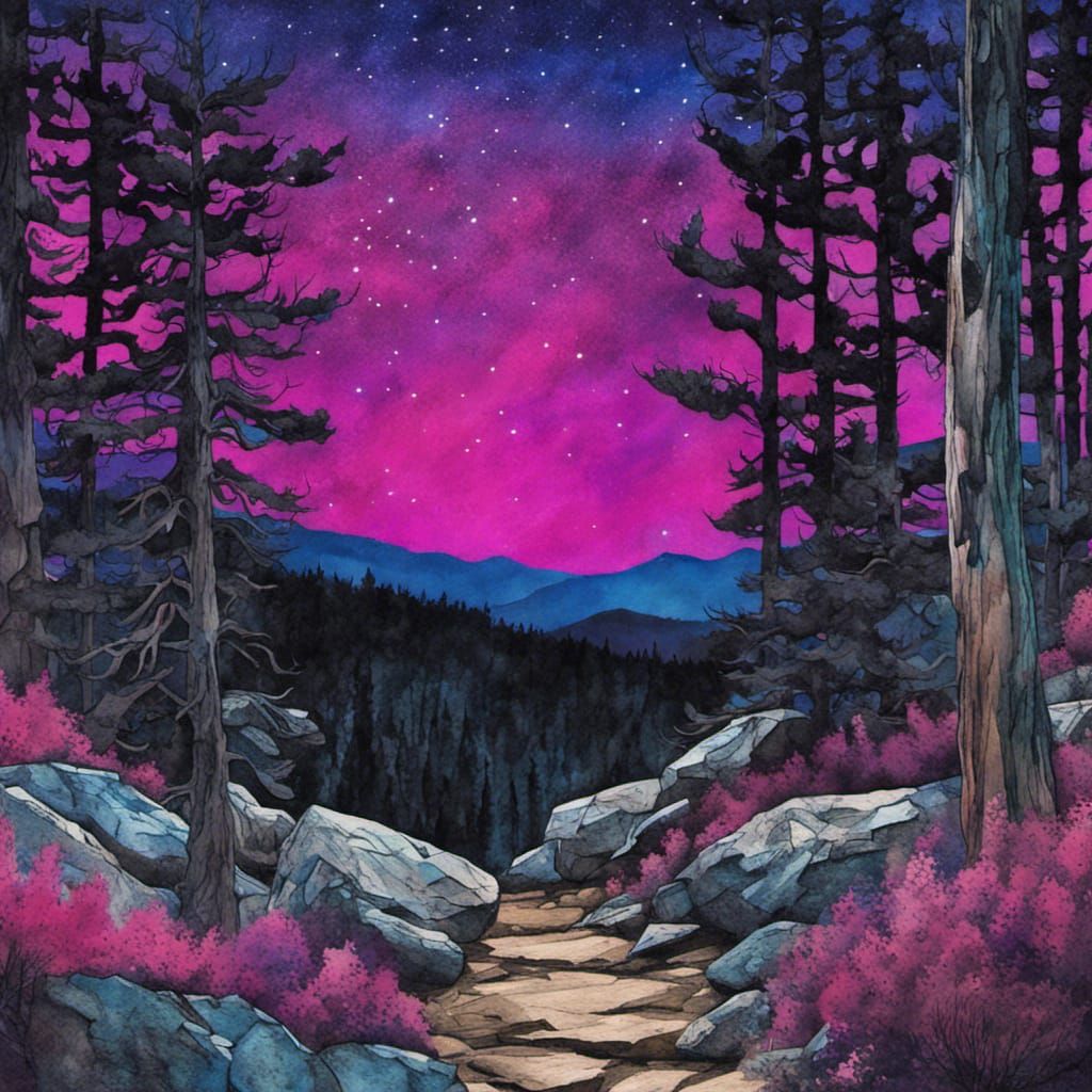 Aurora Borealis Over Forest Trail Collage