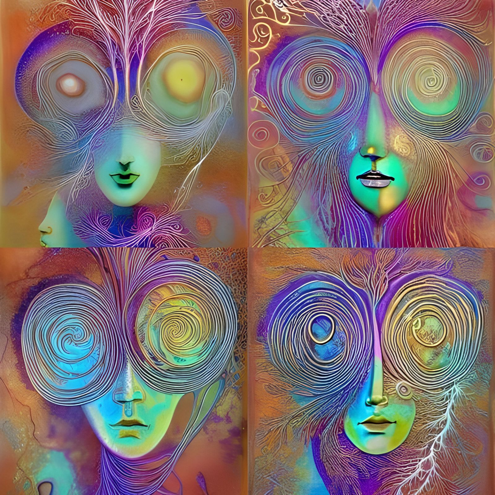Exquisite Fractal Faces in Vibrant Textured Abstraction