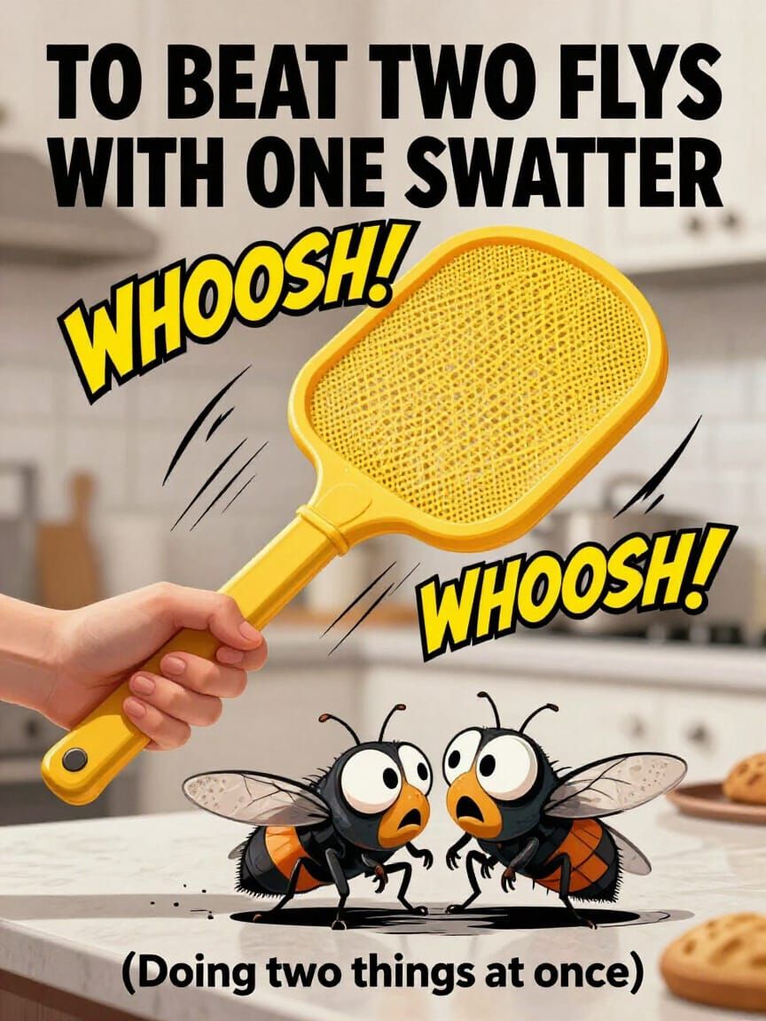 Humorous Digital Painting of Flies Evading a Swatter