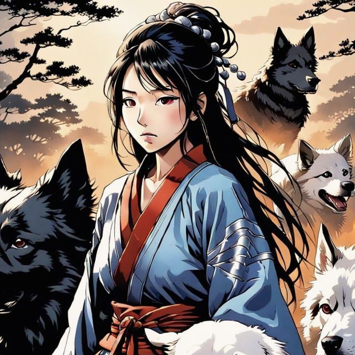 Princess Shizu and Eight Samurai: Hypermodern Impasto Art