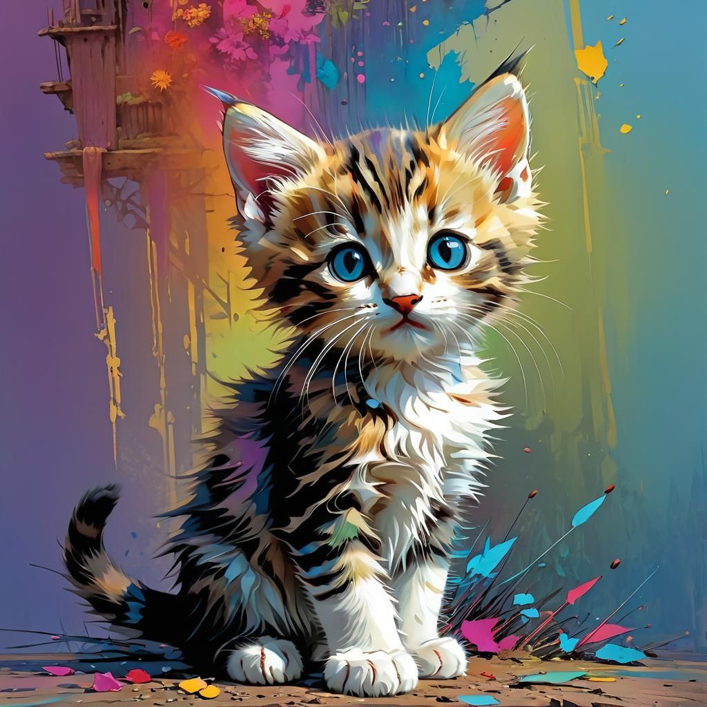 Adorable Kitten in Surreal Anime Style