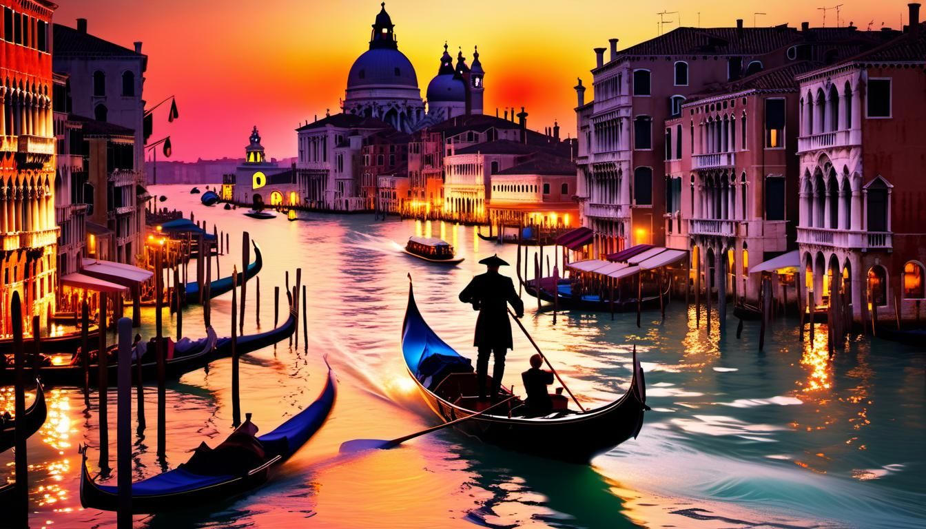 Venice Grand Canal Gondola at Sunset: Ethereal Fantasy