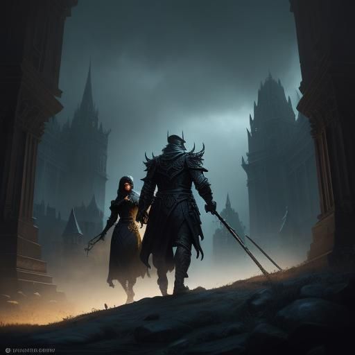 Dark Fantasy: Woman Walks with Death to Tomb