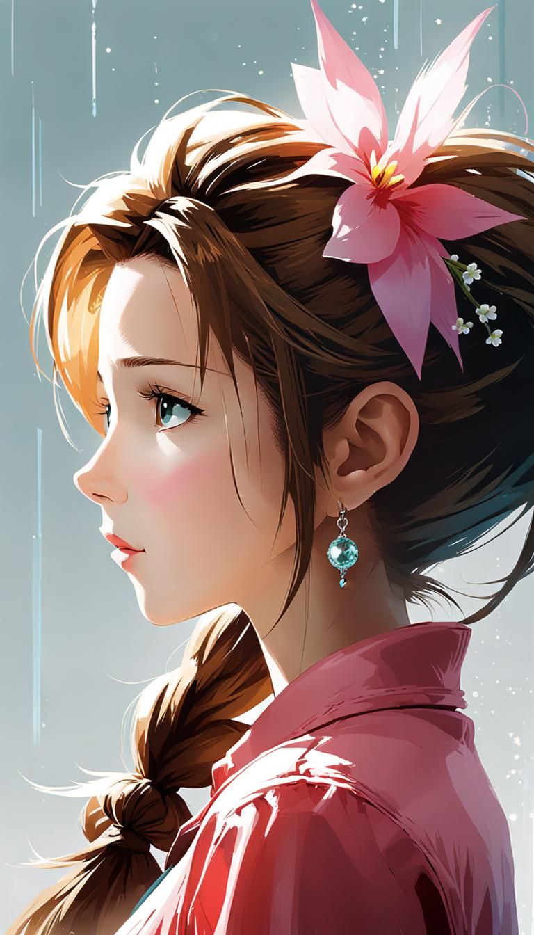 Aerith Gainsborough: Anime-Style Digital Illustration