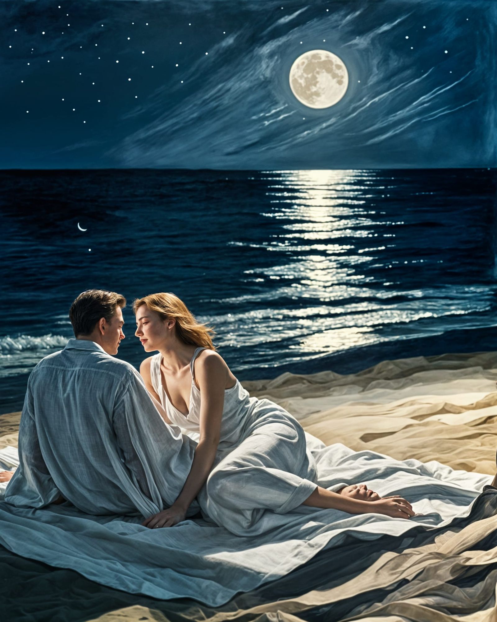 Moonlit Beach Scene in Style of Edward Hopper
