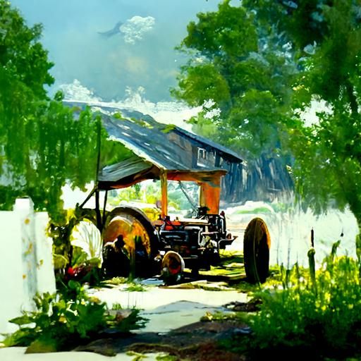 Idyllic Summer Afternoon Farm Oil Painting