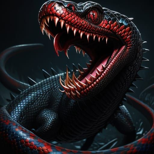 Black and Red Mamba Snake in Dramatic Concept Art