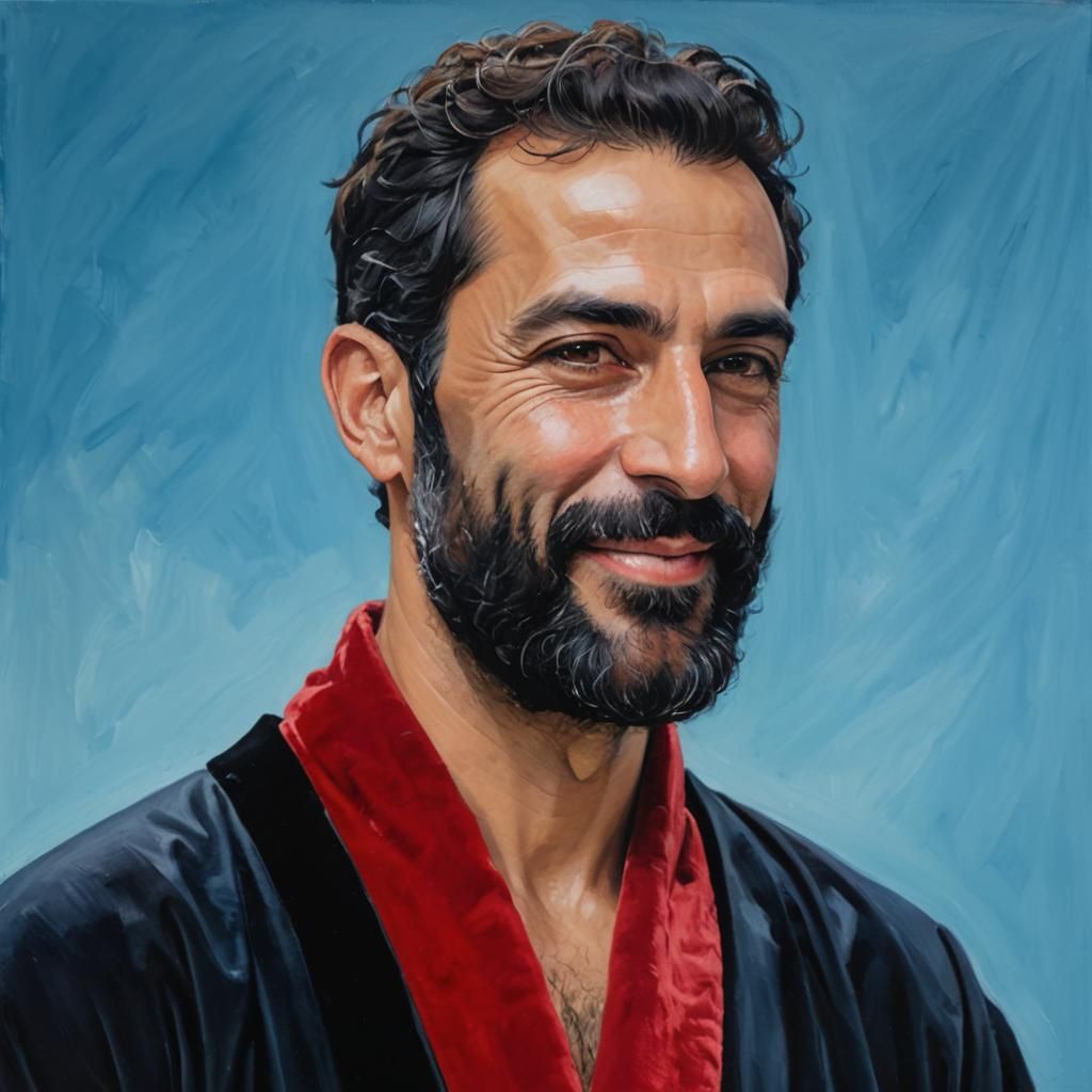 Bearded Man in Velvet Robe: Impressionist Oil Painting