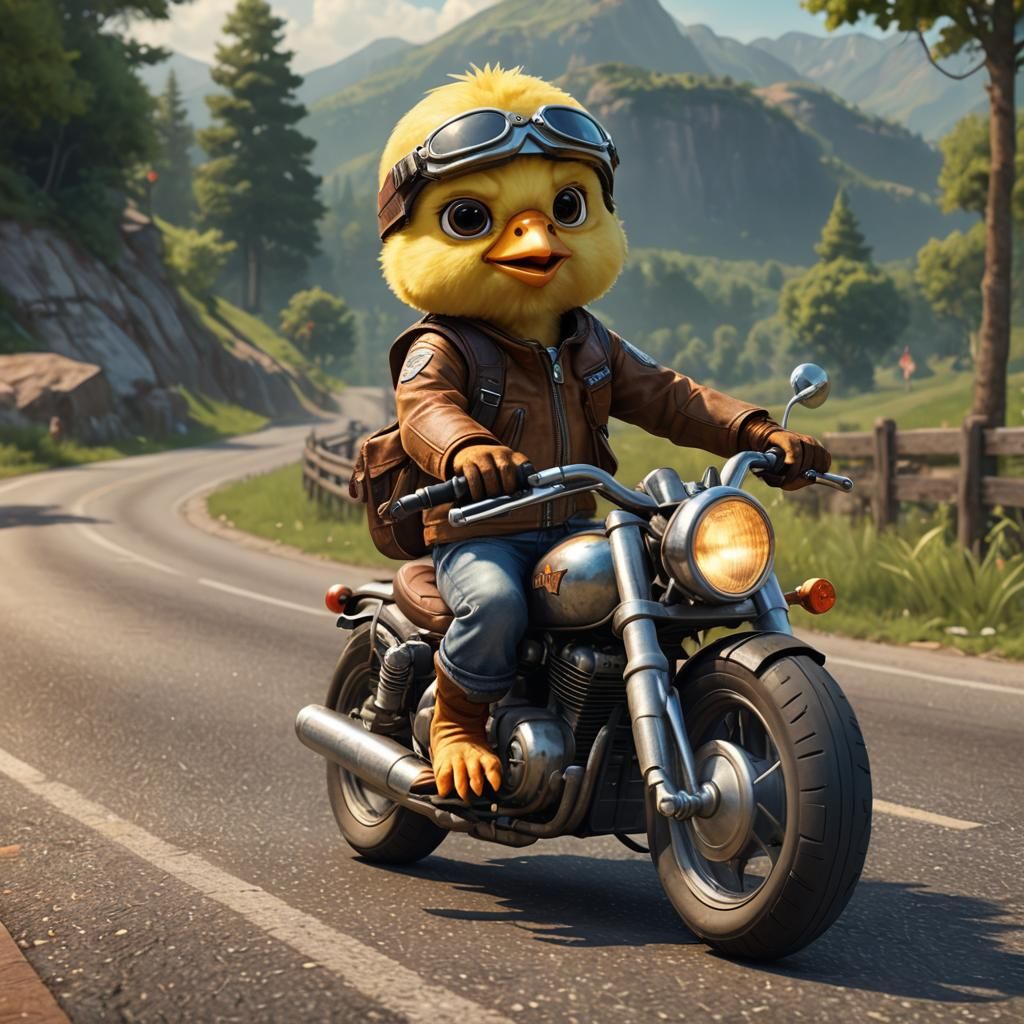 Cute Chick on Motorcycle in Grunge 3D Art