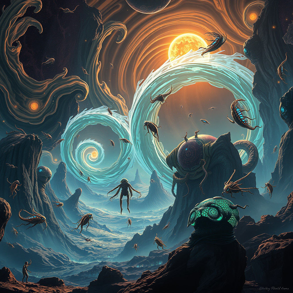 Surreal Alien World with Bioluminescent Creatures