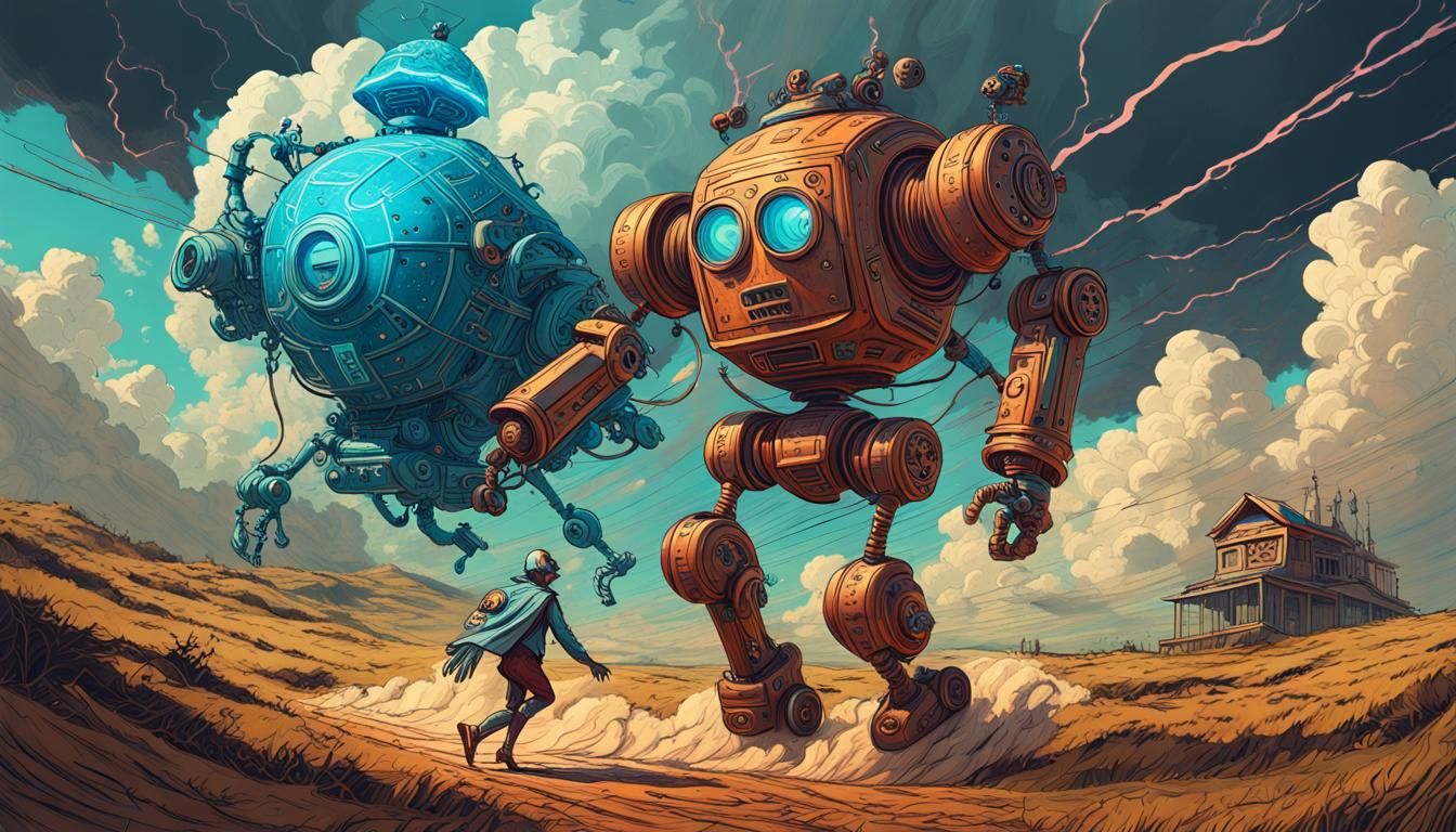 Victorian Footballer Races Robot in Rococo Style