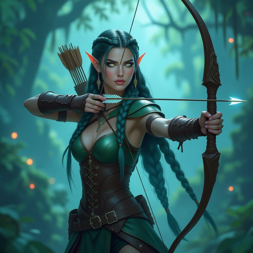 Enchanted Elven Huntress Portrait in Hyperrealistic Style