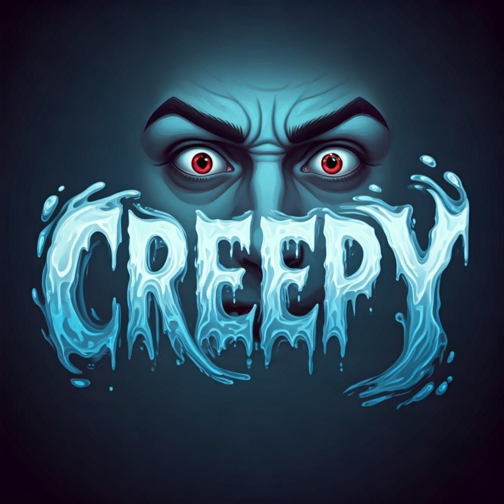 Supernatural Vampire Face in Neon Ice Blue Liquid Font