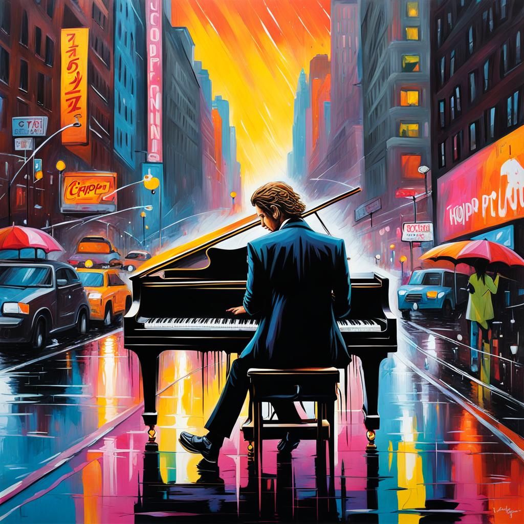 Chopin Plays Piano in Rainy NYC: Graffiti Art