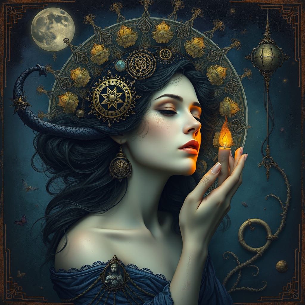 Surrealist Enchantress in Mystical Dreamscape