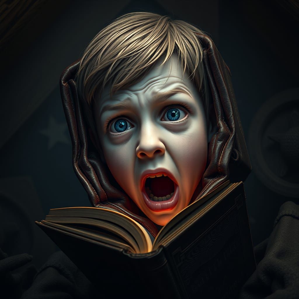Terrifying 3D Render: Boy Consumed by Storybook