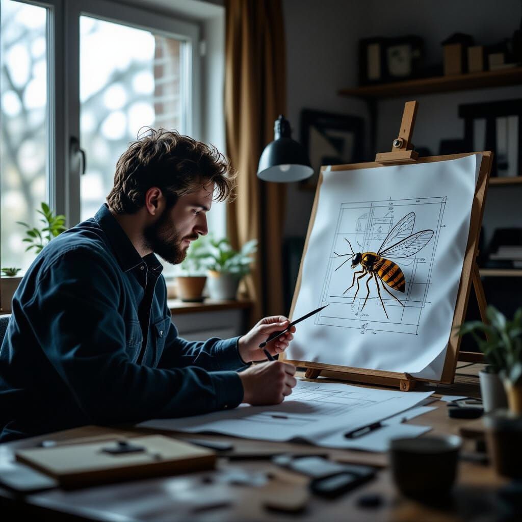 Architect Draws Blueprint With Insects in Cinematic Film Sti...