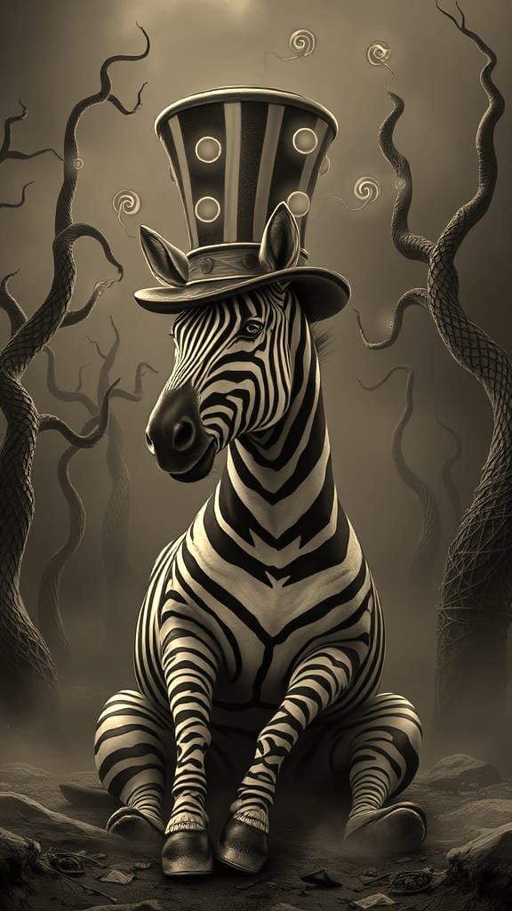 Zebra in Neon Robotic Magician Hat