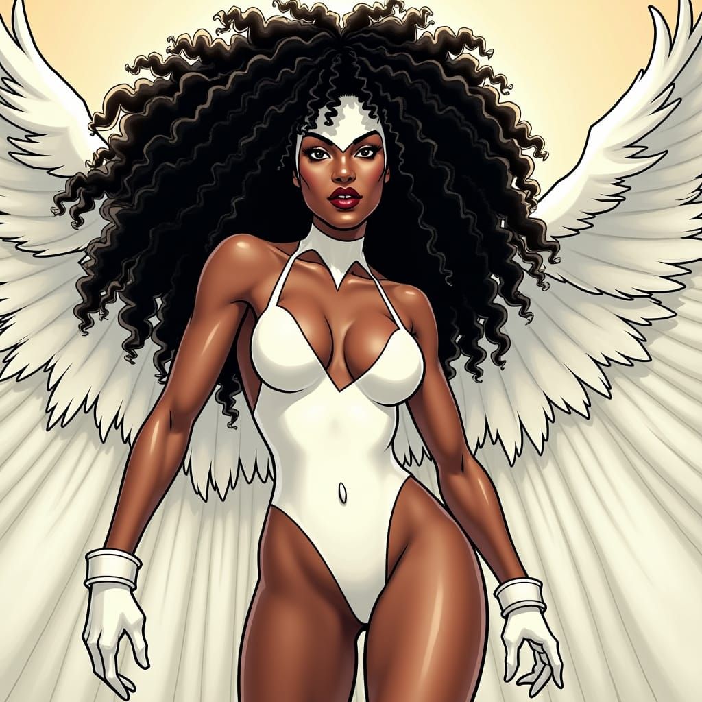 Comic Book Splash Page of Afro-Wearing Heroine