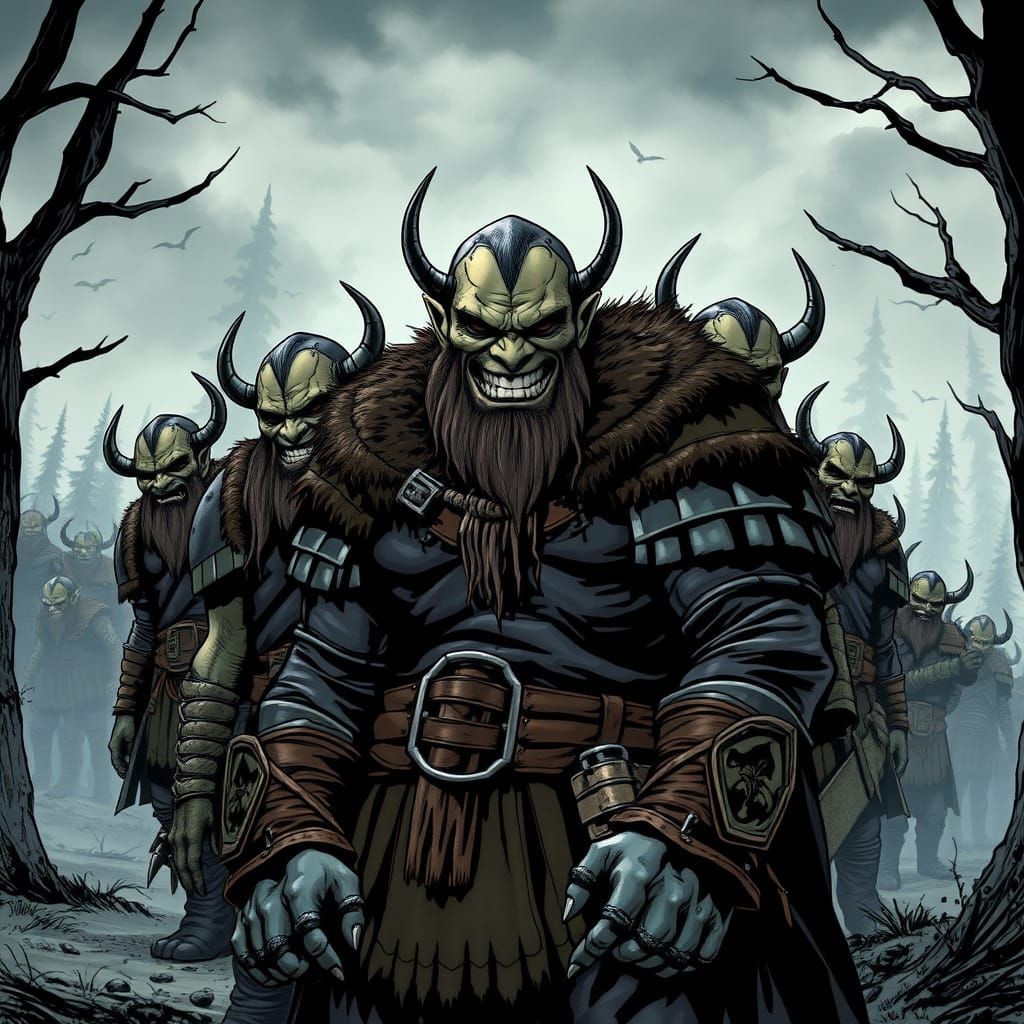 Dark Lord Utgard-Loki Leads Orc Battalion in Desolate Forest