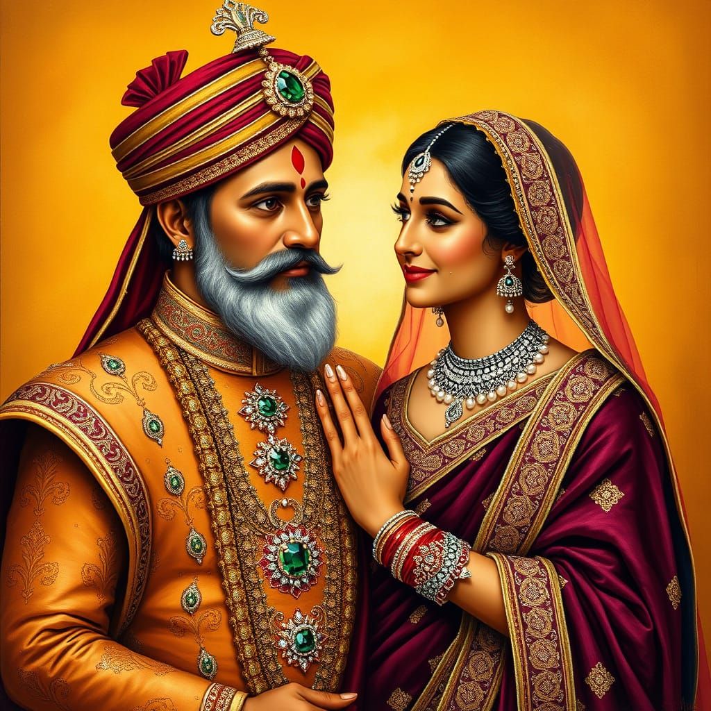 Regal Rajasthani Royalty in Majestic Oil Painting