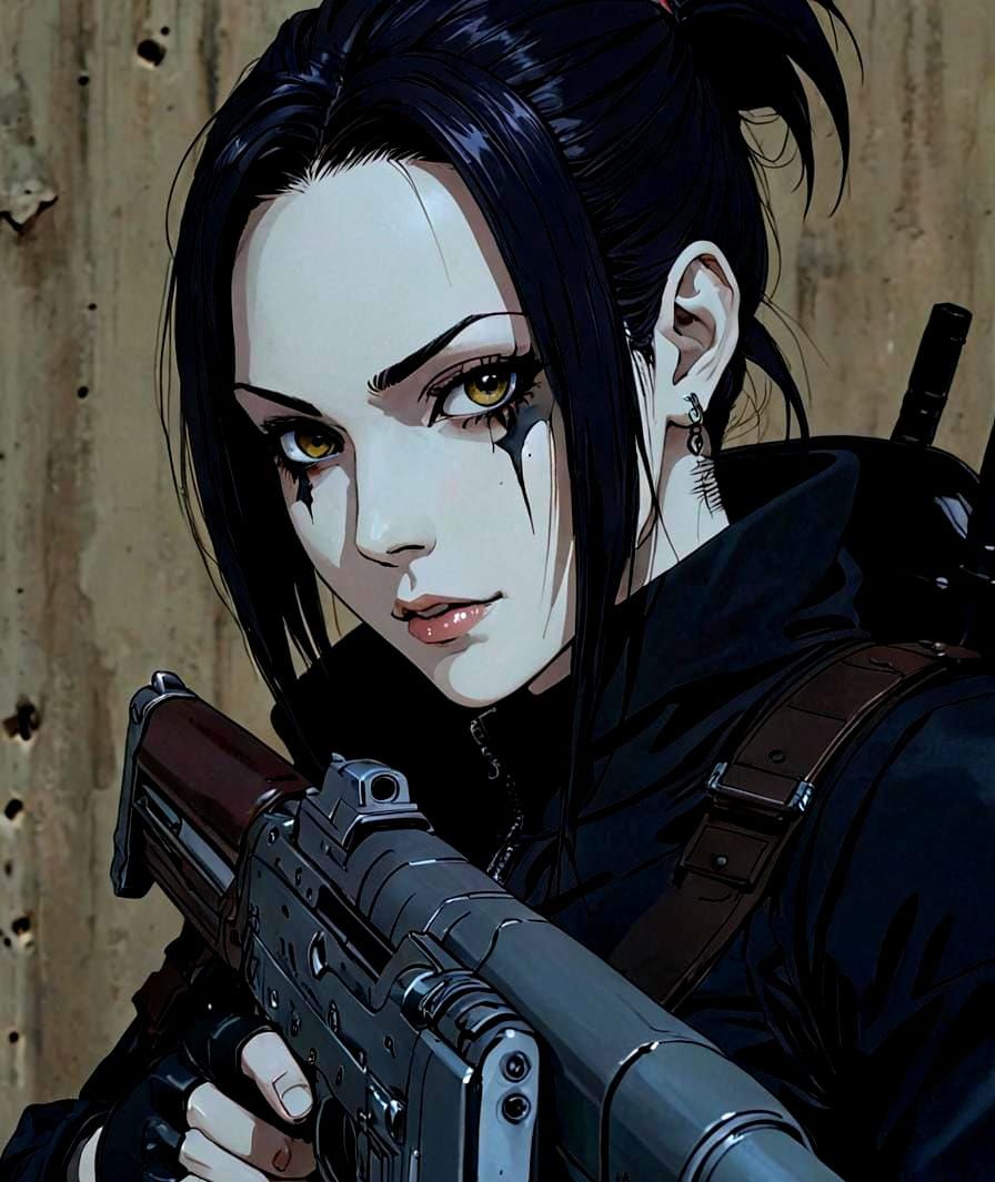 Gothic Cyberpunk Re-l Mayer Wields Shotgun