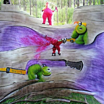Barney vs Shrek in Chaotic Forest Battle