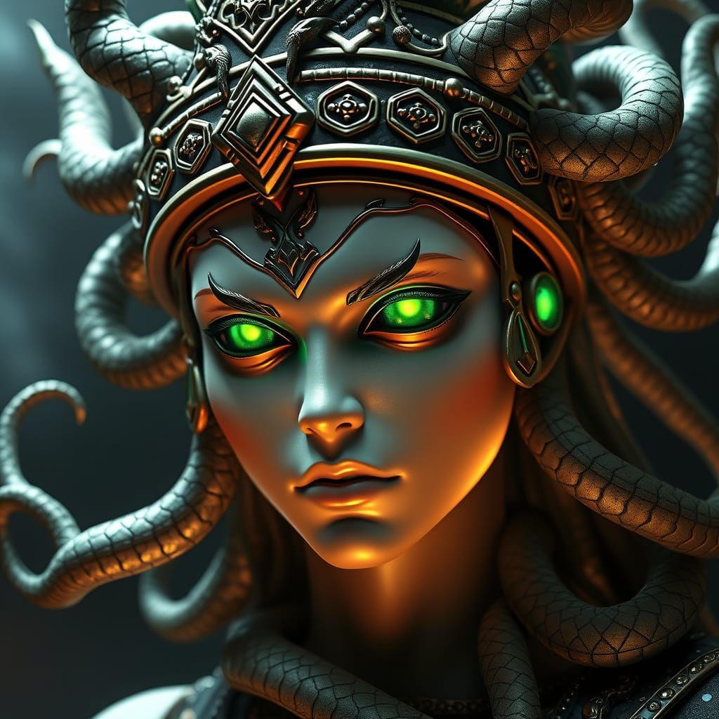 Medusa Close-Up with Snakes, 3D Anime Style